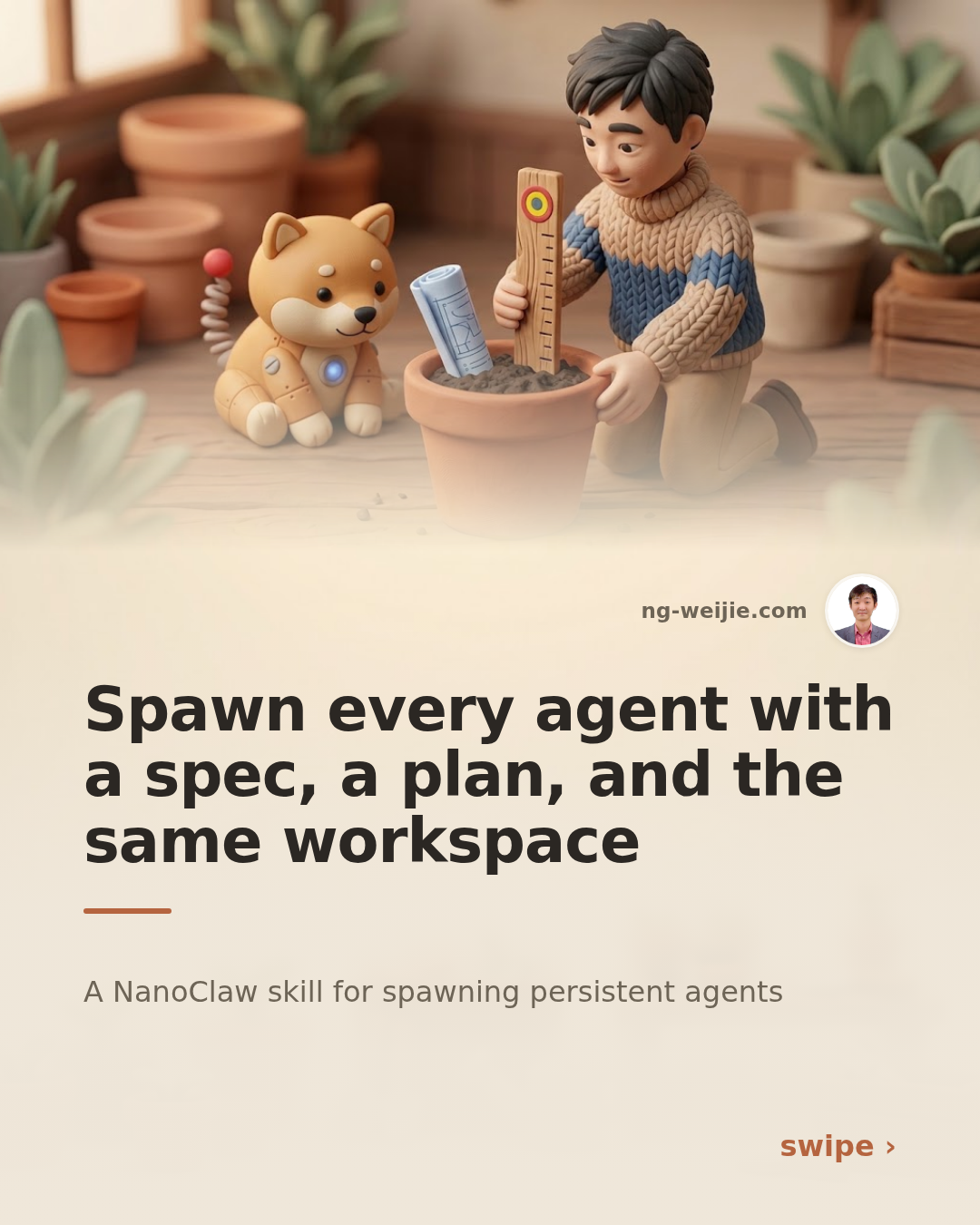 Title card: spawn every agent with a spec, a plan, and the same workspace, a NanoClaw skill.