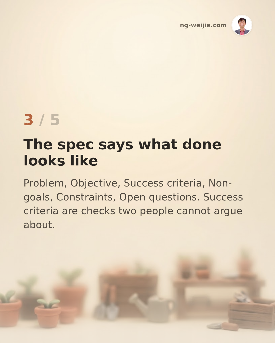 Card 3 of 5: the spec says what done looks like.